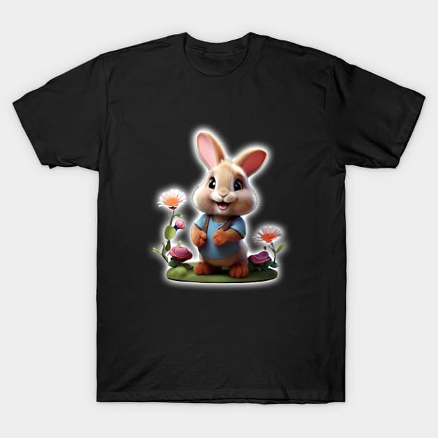 Floral Hopper bunny T-Shirt by Bubble Flexy